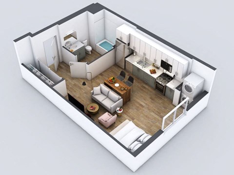 Floor plan for studio, 1 bath, 518 sqft